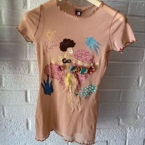 Jean Paul Gaultier Mesh Sheer Short Sleeve Top Size XS